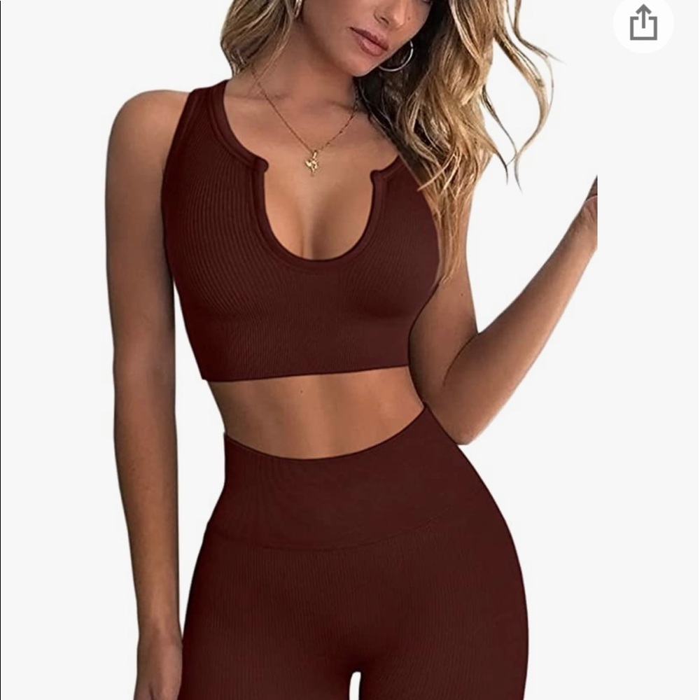 Fafofa workout outfit for women, 2-piece ribbed seamless